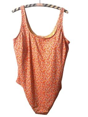 Floral One-Piece Swimsuit in Orange and Pink Size 4X